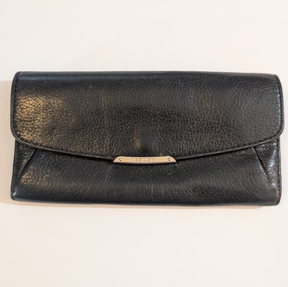 Coach Black Leather Wallet Women's 8" Long, Needs TLC